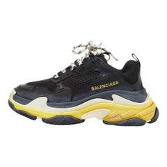 Balenciaga Black/Yellow Leather and Mesh Triple S Sneakers Size 37