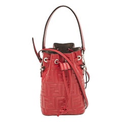 Fendi Red Zucca Leather Mini Mon Tresor Drawstring Bucket Bag