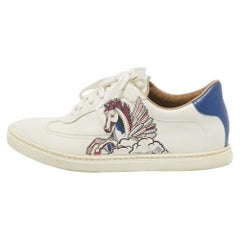 Hermes Bianco Pegase Pop Print Pelle Scarpe da ginnastica Quicker Taglia 37.5