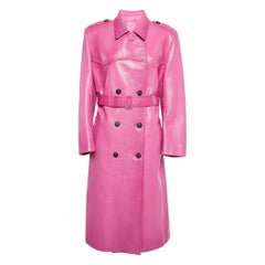 Prada Pink Leather Belted Trench Coat M