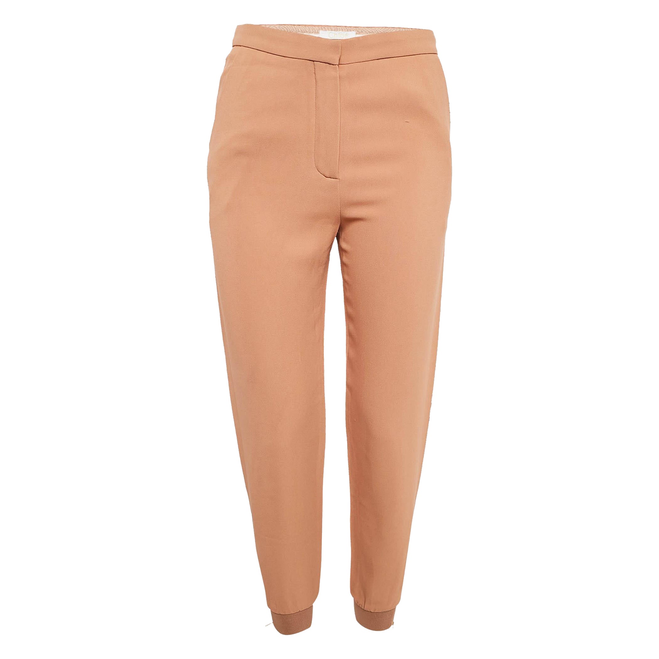 Chloe Light Brown Crepe Zip Detail Trackpants S