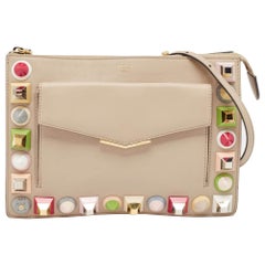 Fendi Beige Leather Rainbow Stud Crossbody Bag