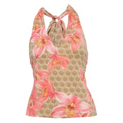 Versace Pink Floral Print Silk Drape Style Halter Neck Top S