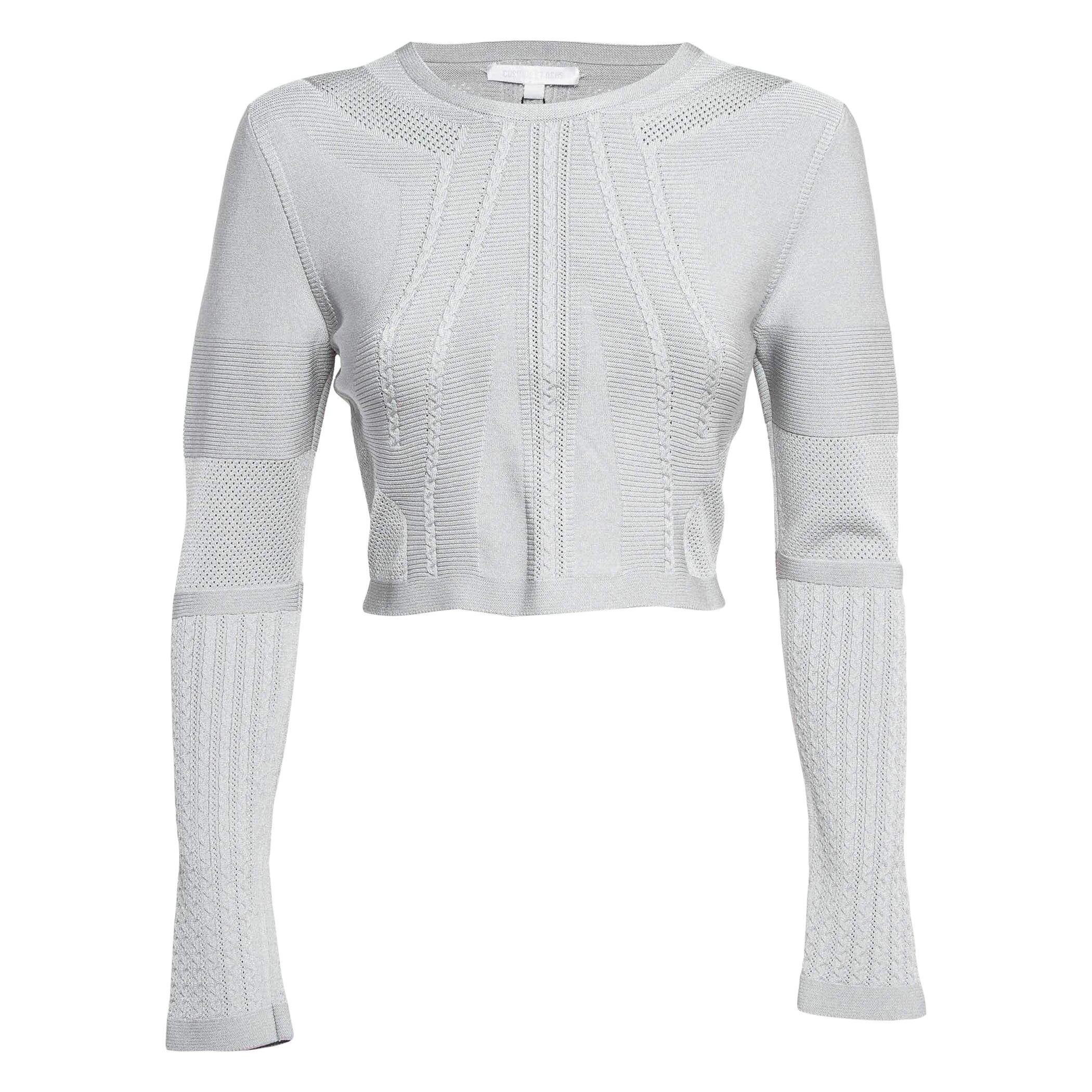 Cushnie et Ochs Graues langärmeliges Crop Top aus Stretch-Strick M