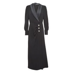 Alessandra Rich Black Satin Trim Crepe Hollywood Crystal Detail Maxi Dress M