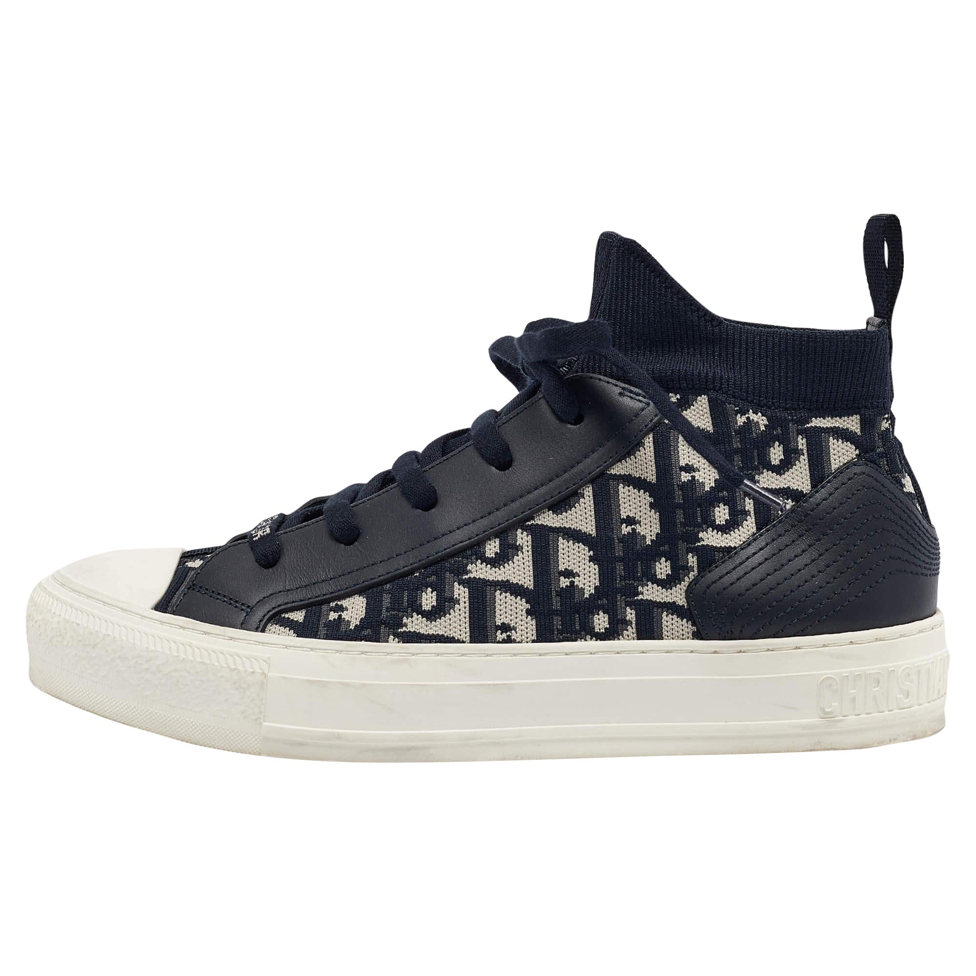 Dior Sneakers Walk'n'Dior blu in tessuto e pelle a maglia obliqua misura 38,5