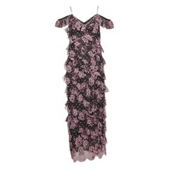 Alessandra Rich Black Floral Lace Ruffled Mid Dress M