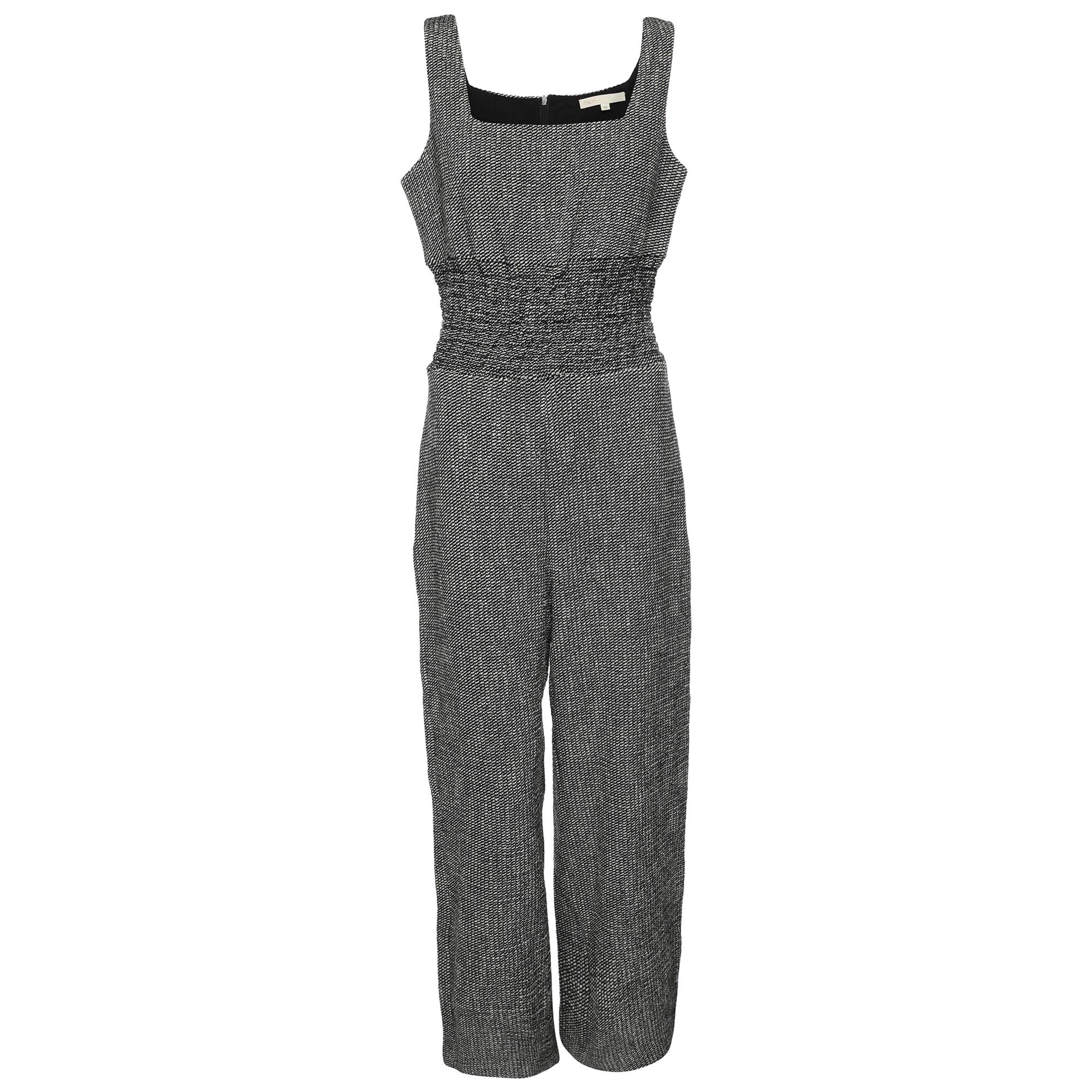 Maje Black/White Tweed Sleeveless Jumpsuit XXS For Sale