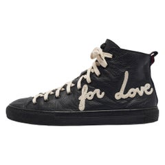 Gucci Black Leather Web High Top Sneakers Size 40