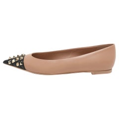 Valentino x Alcove Beige Leather Rockstud Cap Toe Ballet Flats Size 37