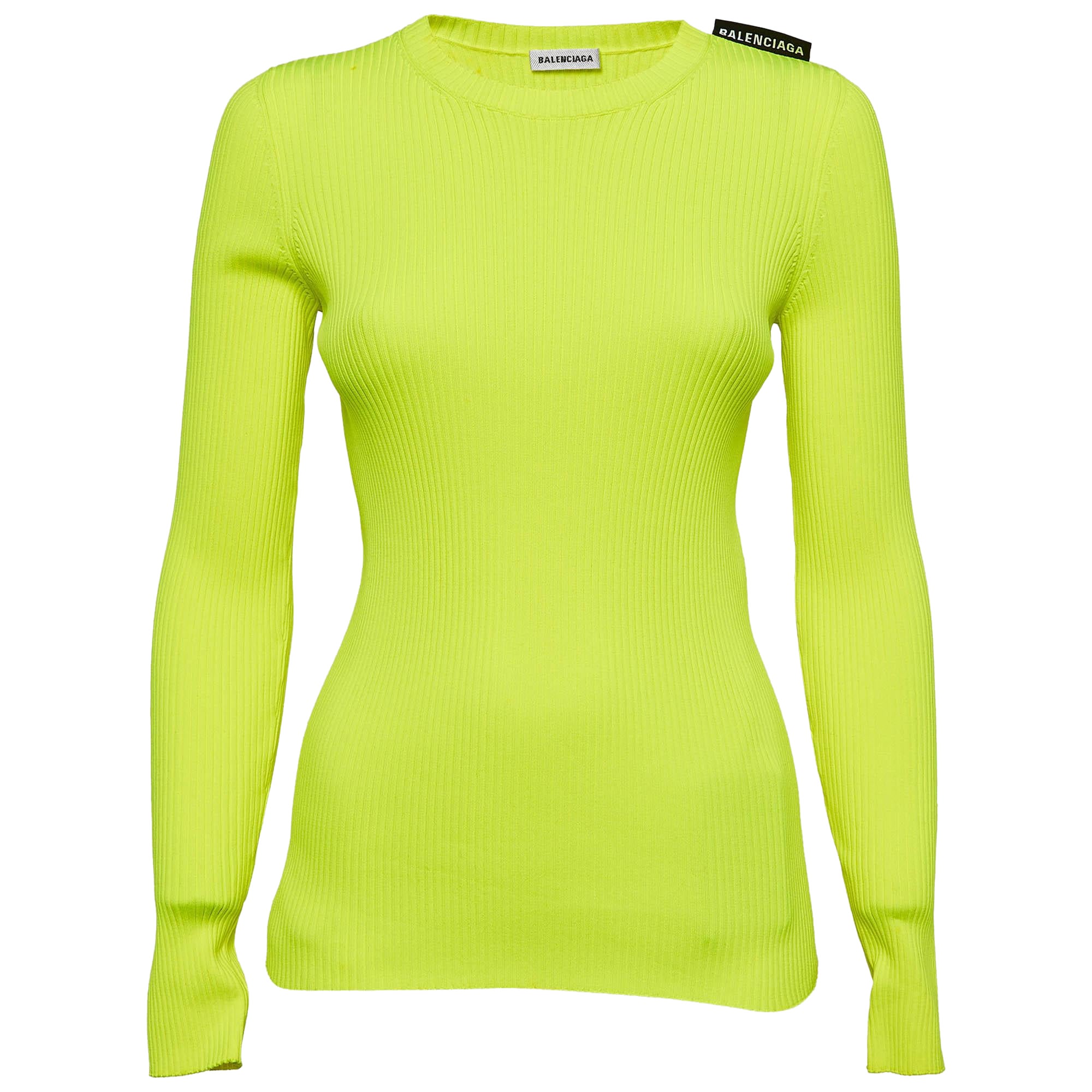 Balenciaga Fluorescent Green Rib Knit Sweater M