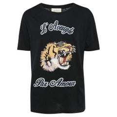 Gucci Black Tiger Patch Cotton Round Neck T-Shirt L