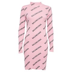Balenciaga Vestido Bodycon de Punto con Logotipo Rosa M