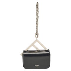 Fendi Black Leather Nano F Chain Clutch