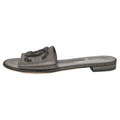Chanel Black Leather and Suede CC Flat Slides Size 37.5