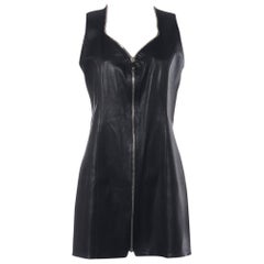 Fendi - Vestito senza maniche di media lunghezza in pelle con cerniera - Nero