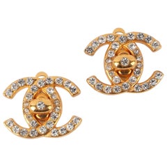 Chanel Turnlock Golden Metal Clip-on Earrings, 1996