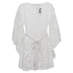 Miguelina Mini Vestido Claudia de Encaje con Festón Blanco L