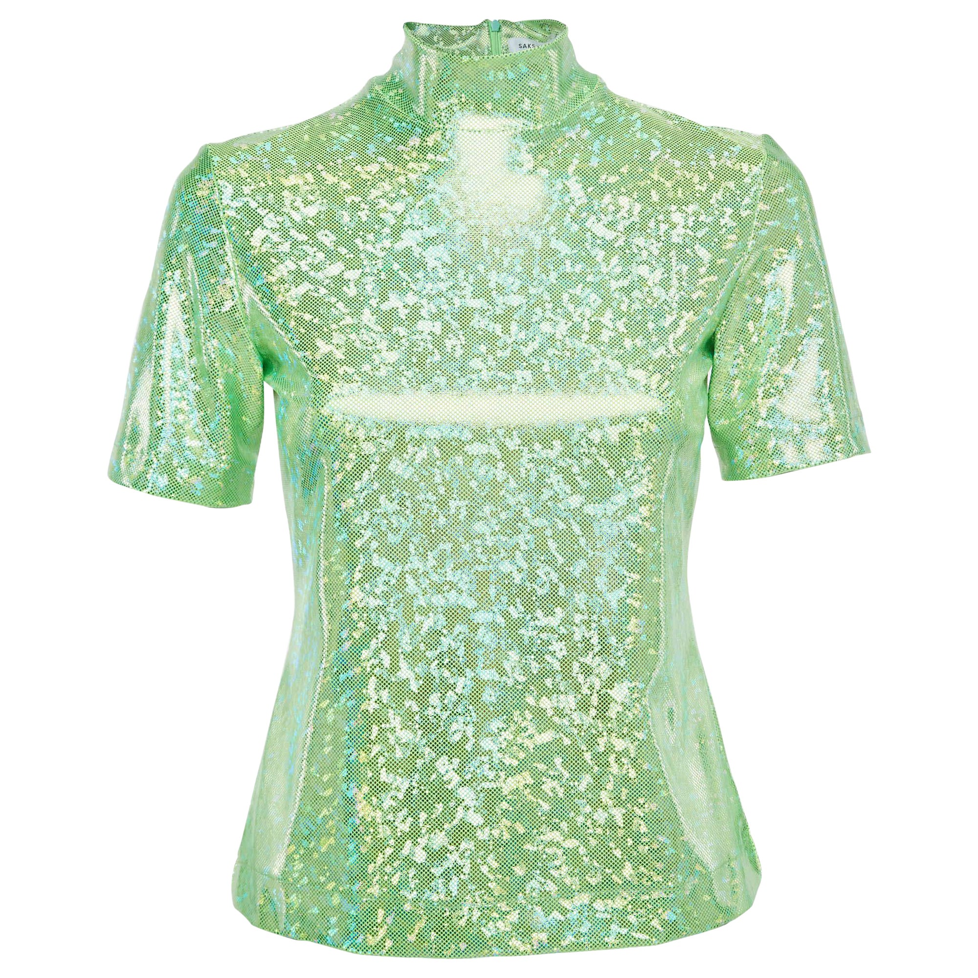 Saks Potts Poison Green Foil Print Jersey Cut-Out Top S For Sale