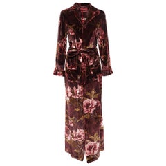 F.R.S For Restless Sleepers Burgundy Floral Print Velvet Robe Dress M