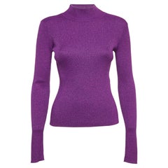 NBD Purple Lurex Rib Knit High Neck Pullover M