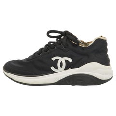 Chanel Black Neoprene CC Low Top Sneakers Size 37.5