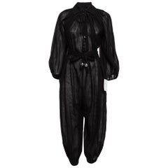 Lisa Marie Fernandez Black Organic Linen Belted Sheer Jumpsuit M