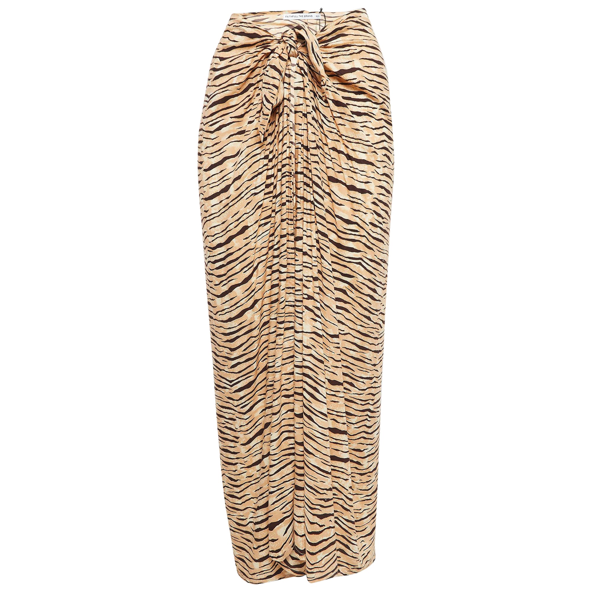 Faithfull The Brand Animal Print Rayon Wrap-Around Skirt M