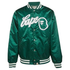 A Bathing Ape Green Nylon Bape Baseball Jacket L