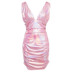 Superdown Pink Holographic Jersey Ruched Kerrie Dress L