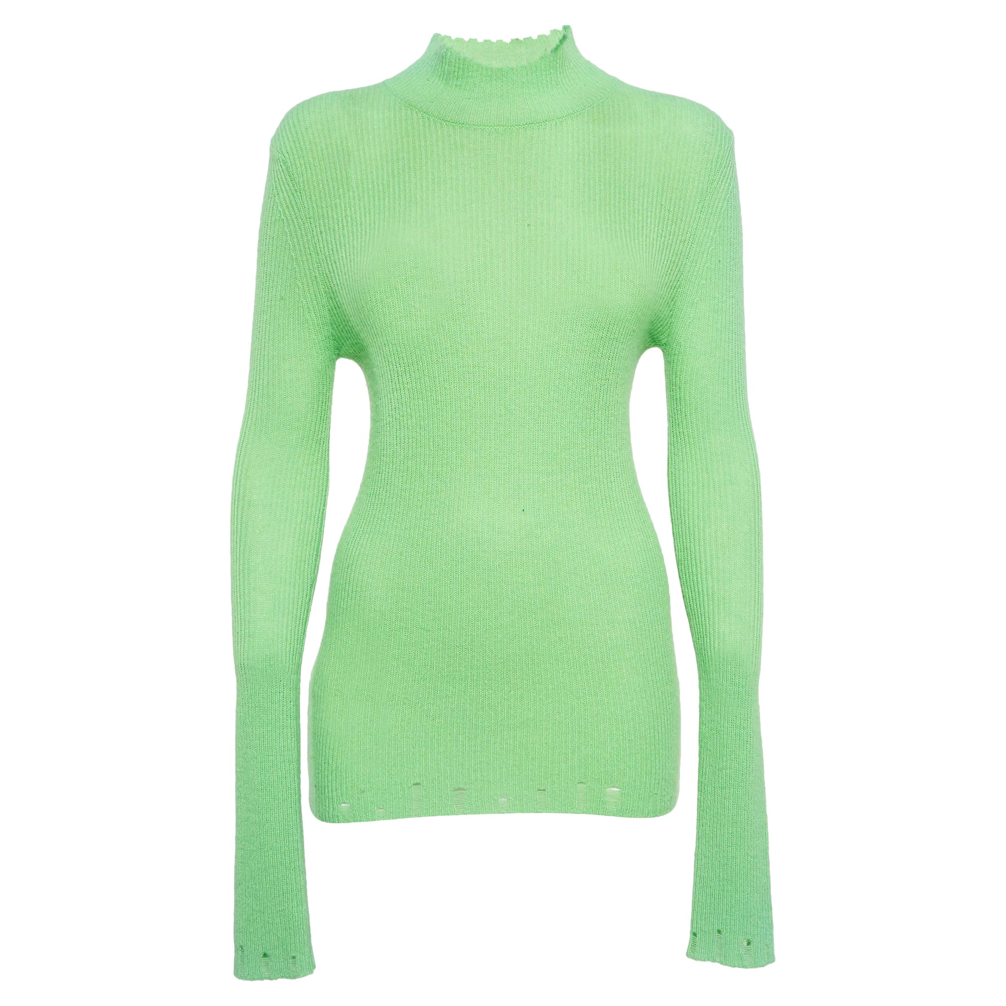 Les R&ecirc;veries Acid Green Cashmere Turtleneck Sweater M