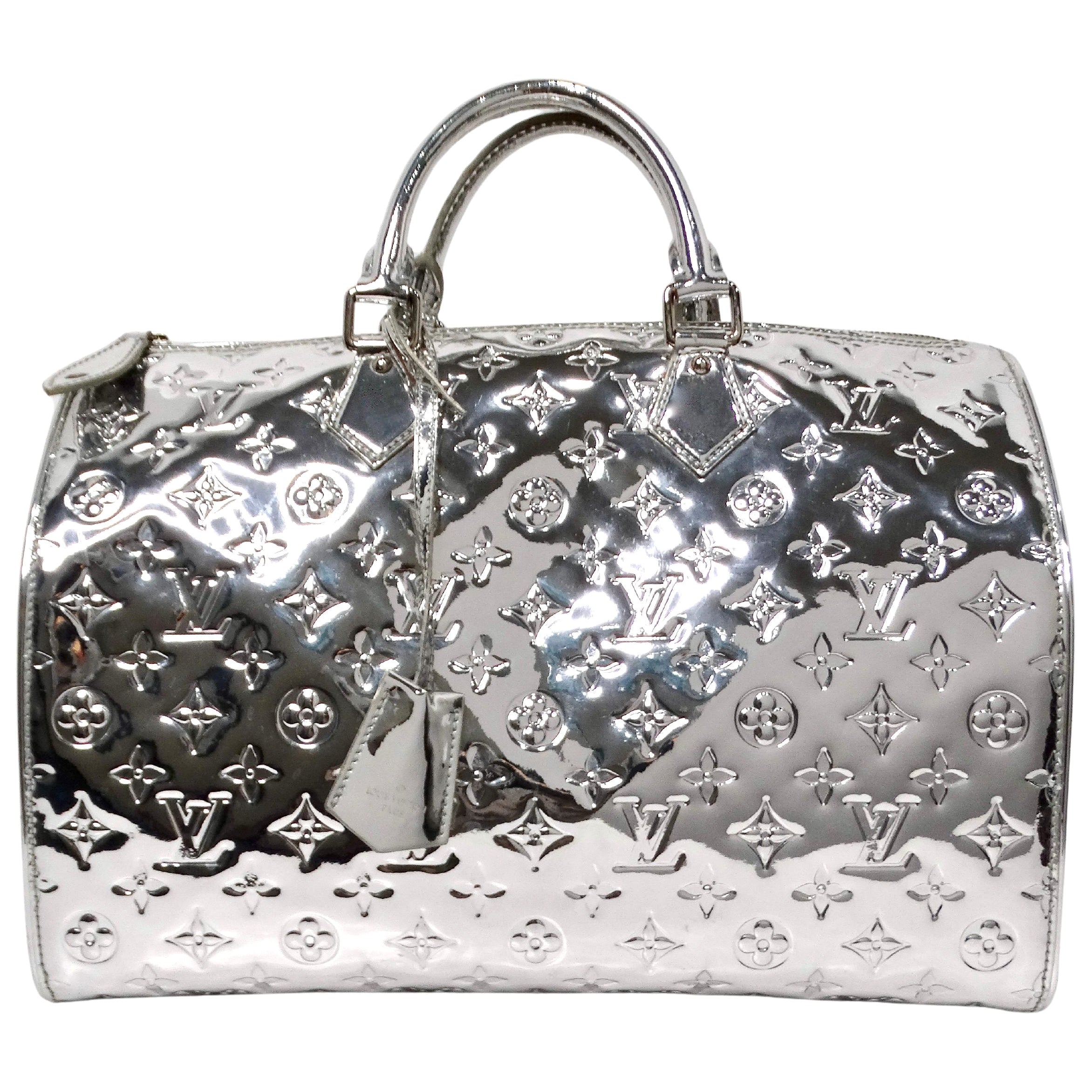 Louis Vuitton Metallic Silver Monogram Mirror Speedy Duffle Bag