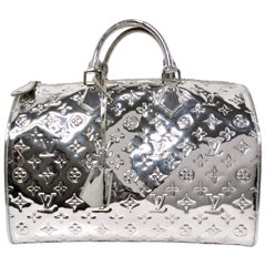 Louis Vuitton Metallic Silber Monogramm Spiegel Speedy Duffle Bag