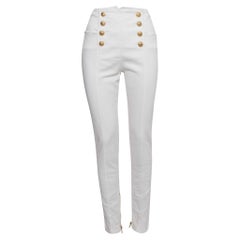 Balmain Pantalones de cintura alta con botones de tela vaquera blanca L