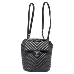 Chanel Black Chevron Leather Urban Spirit Backpack