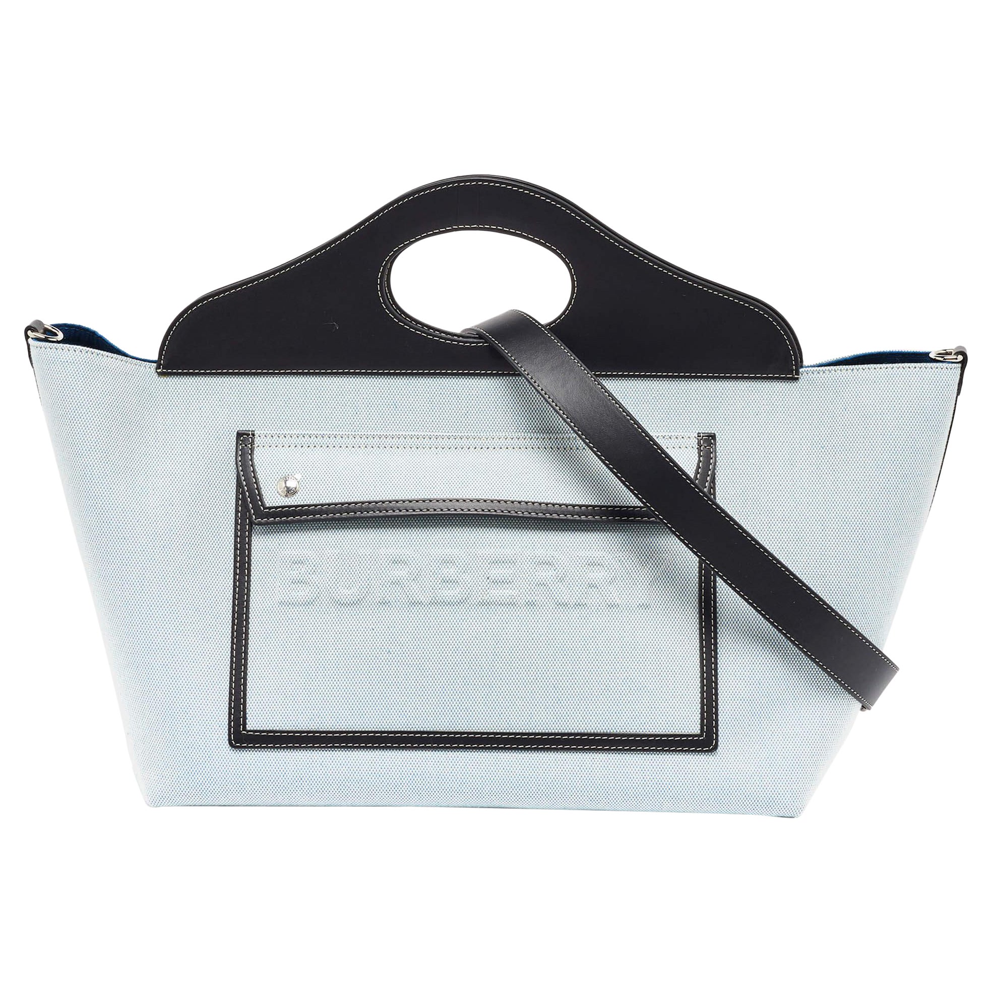 Fourre-tout à pochettes souples en toile et cuir bleu/noir avec logo en relief de Burberry