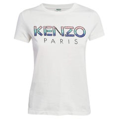Kenzo White Embellished Logo Jersey T-shirt S