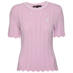 Maje Rosa/Weißes Chevron Knit Crew Neck Top S