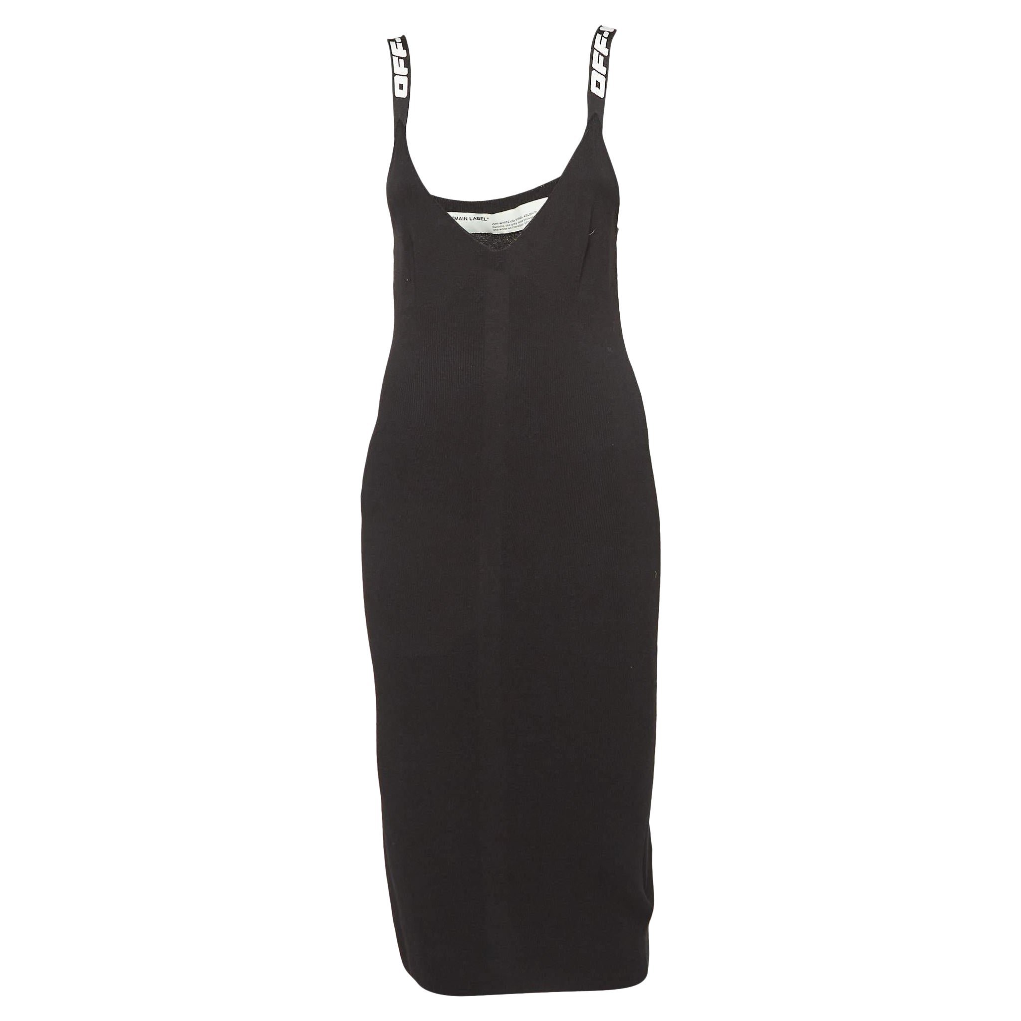 Off-White Vestido corto ajustado de punto de canalé negro con logotipo M