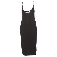 Off-White Vestido corto ajustado de punto de canalé negro con logotipo M
