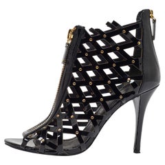 Pierre Balmain Black Patent Leather Studded Cage Sandals Size 41