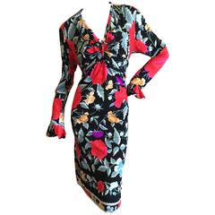 Leonard Paris Ruffle Low Cut Silk Jersey Floral Dress Size 44 Leonard Paris Ruffle Low Cut Silk Jersey Floral Dress Size 44