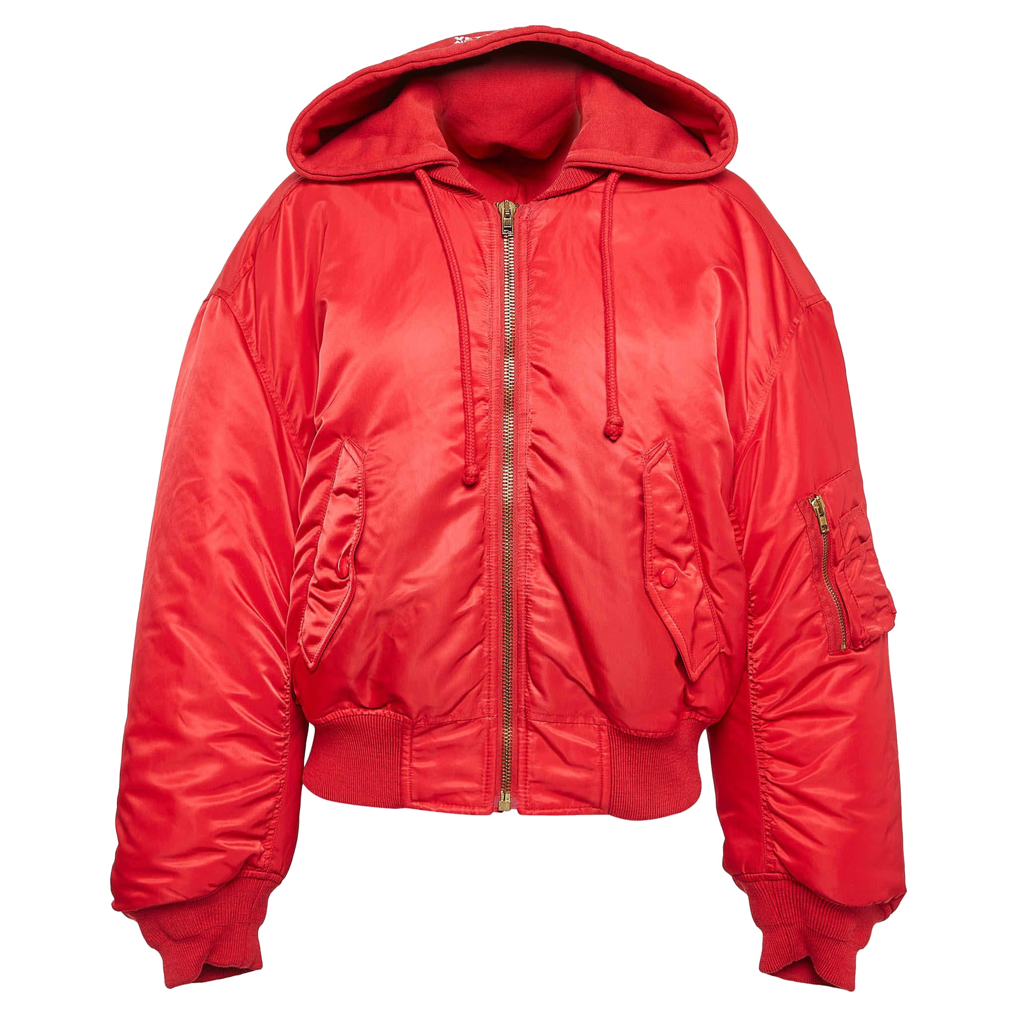 Vetements Red Synthetic Zip-Up Puffer Hooded Jacket M