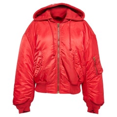 Vetements Red Synthetic Zip-Up Puffer Hooded Jacket M