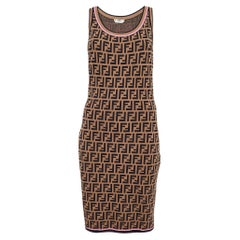 Fendi Brown Zucca Patterned Knit Sleeveless Bodycon Dress M