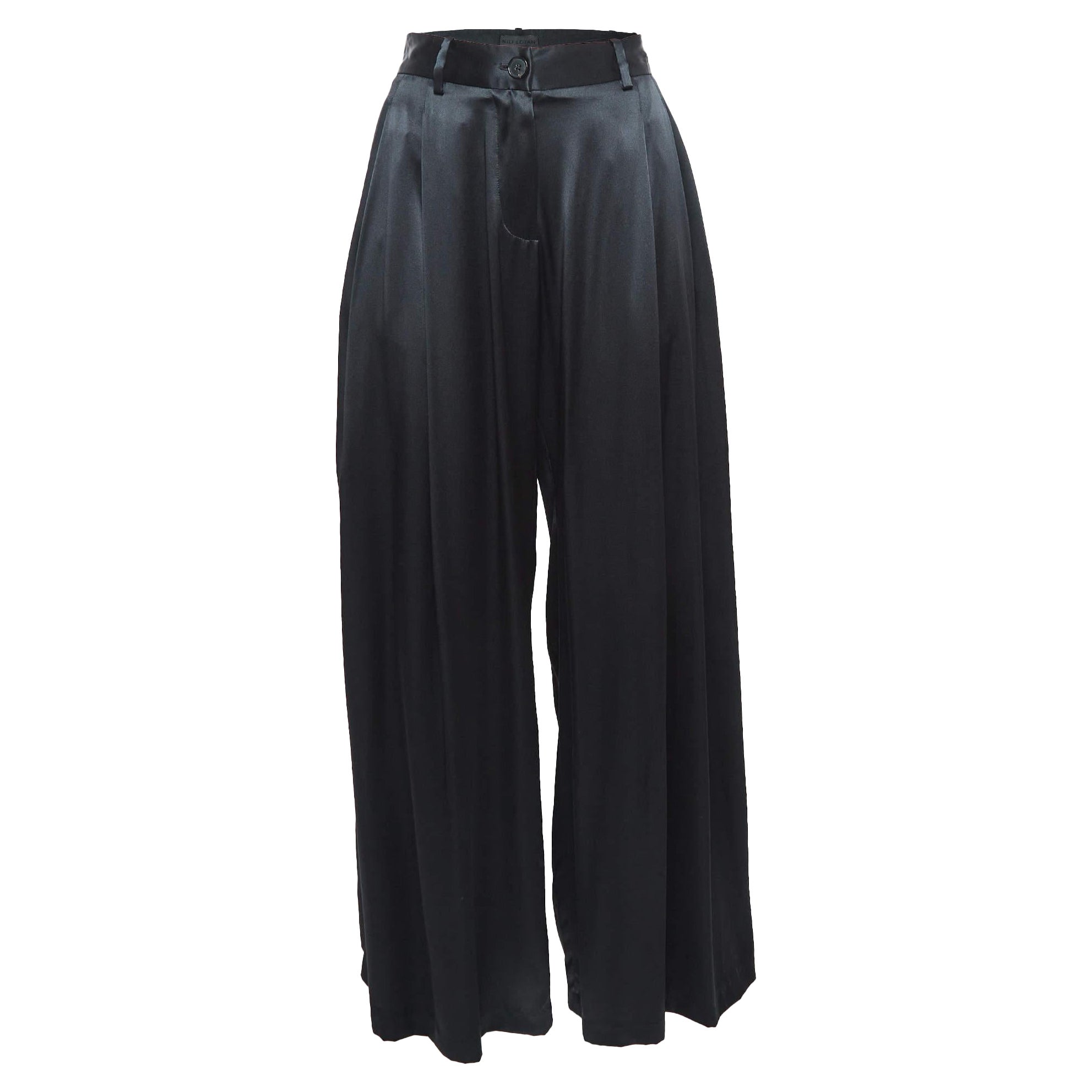 Nili Lotan Pantalones Sevilla Satén Negro M en venta