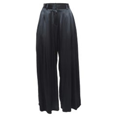 Nili Lotan Black Satin Wide-Leg Seville Pants M