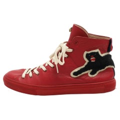 Gucci Red Leather Panther High Top Sneakers Size 41.5