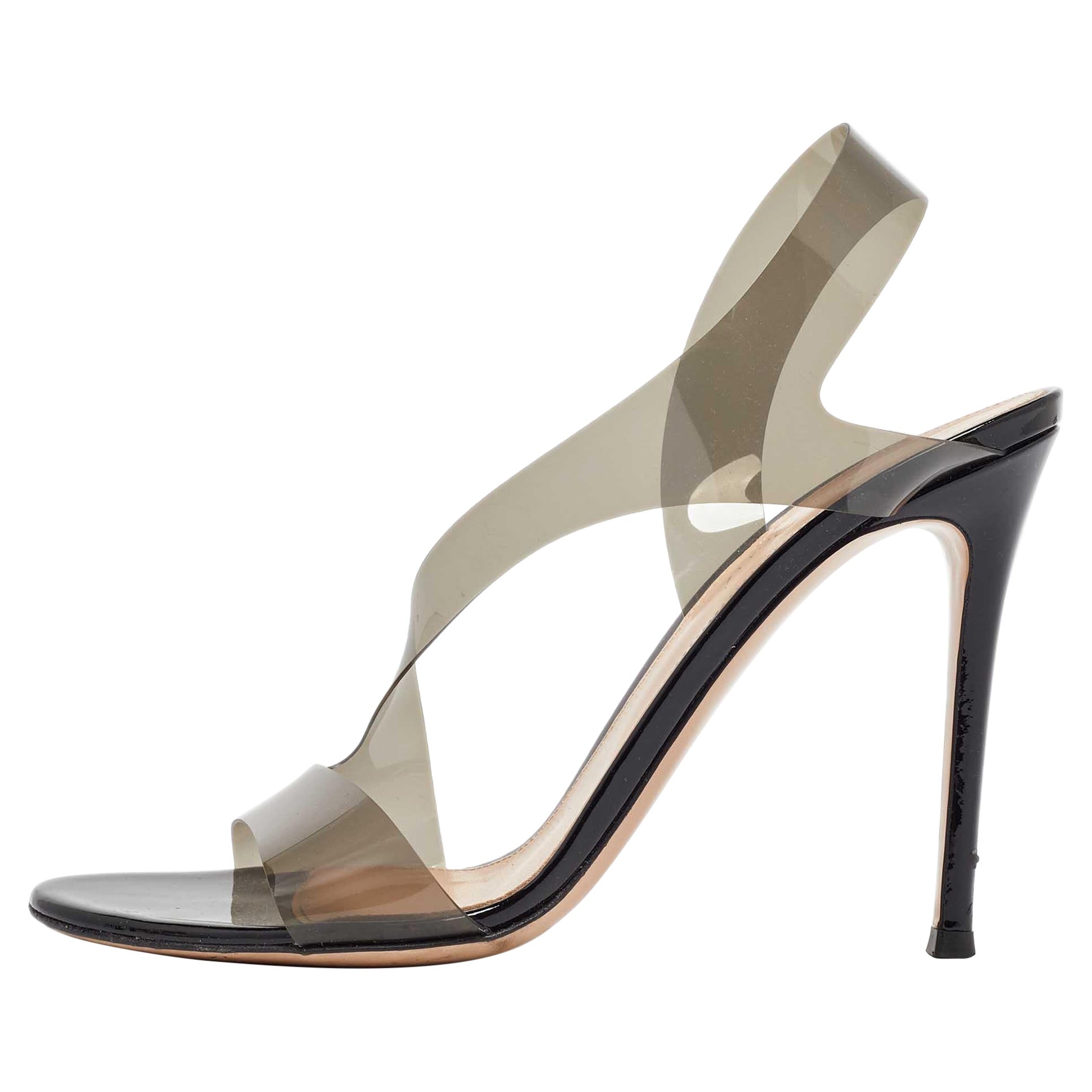 Gianvito Rossi Black PVC Metropolis Slingback Sandals Size 40 For Sale