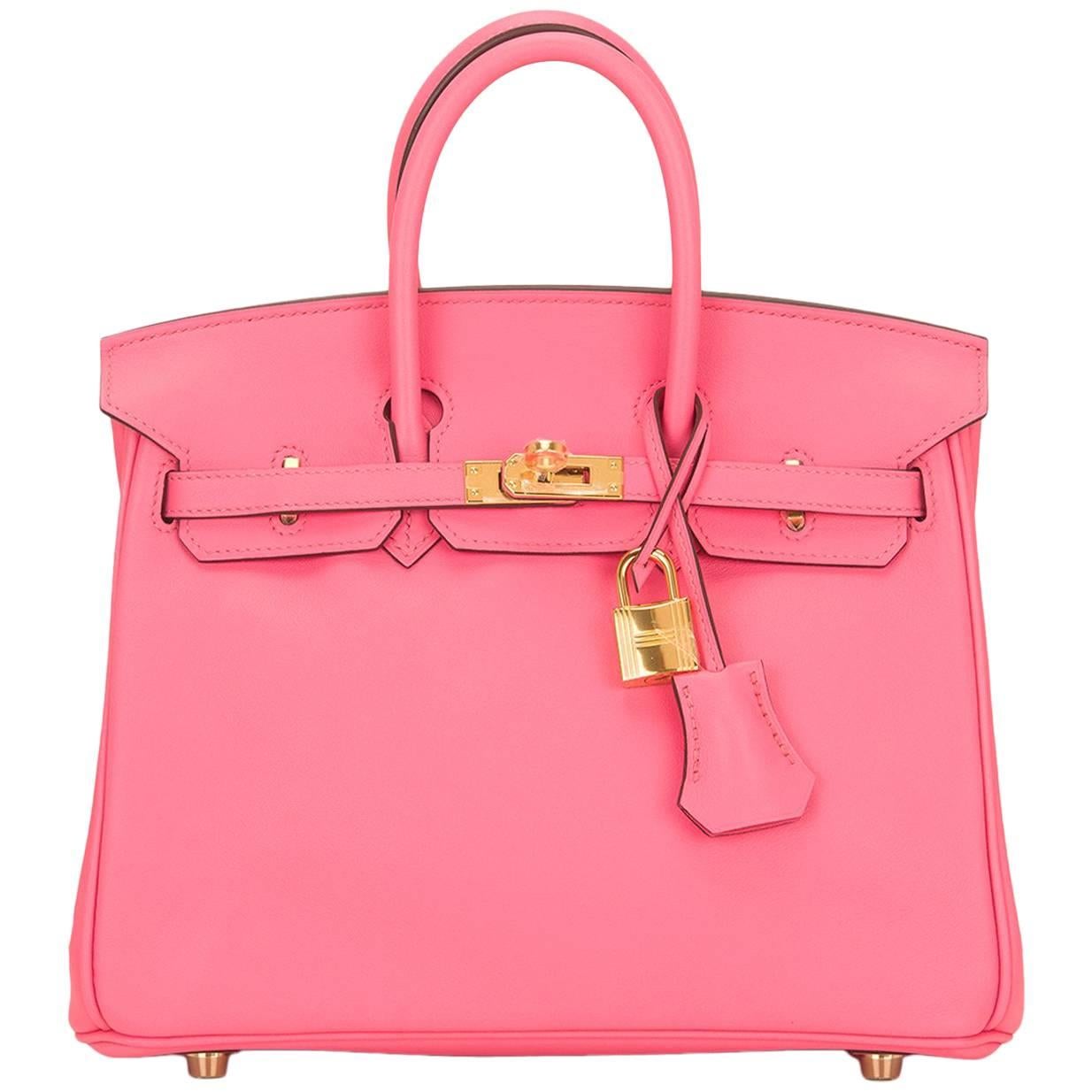 Hermes 25cm Gold Hardware Rose Azalea Swift Birkin Bag For Sale